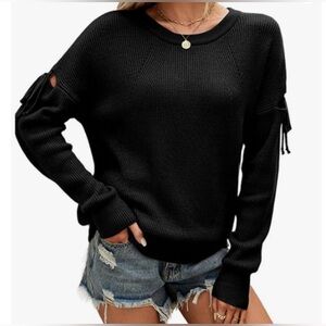Soft Black Sweater with Cutout & Tie